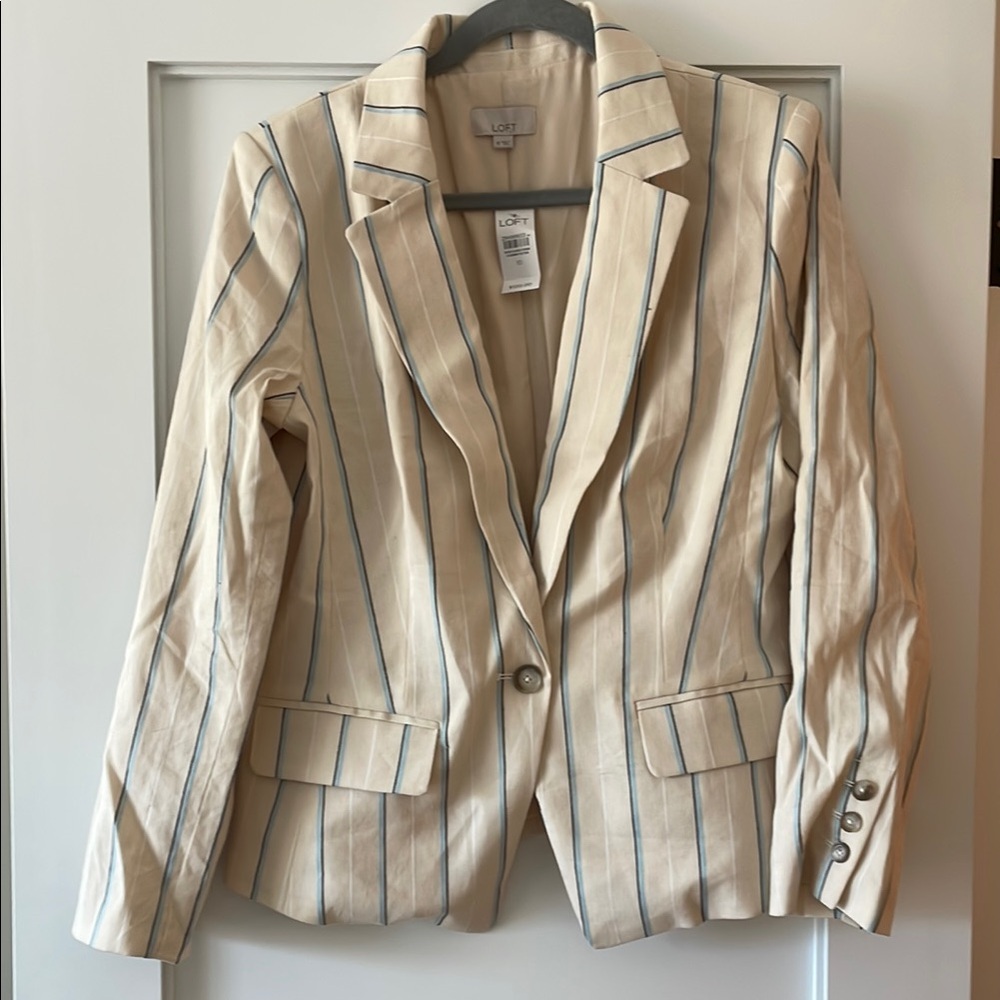 LOFT Women's Cream Striped Blazer